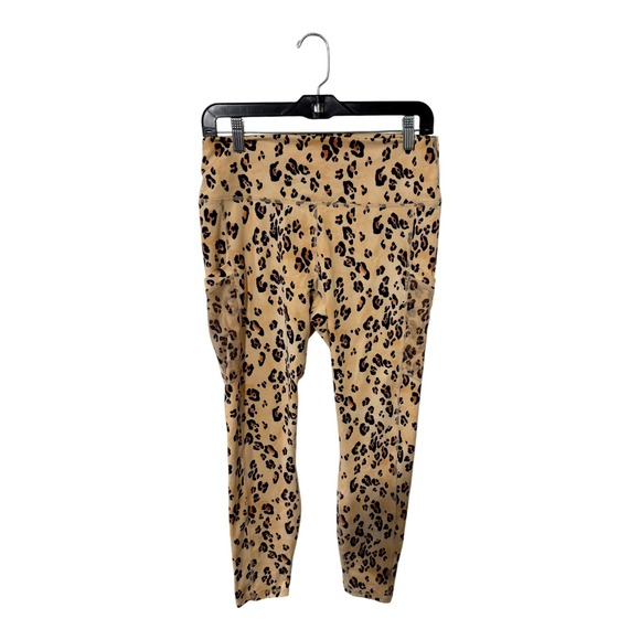 Fabletics Pants - Fabletics PowerHold Leopard Print Mesh Pocket High Waisted Leggings Tan Large